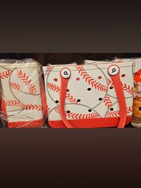 Baseball Print  Bag in White and Red SMALL BOGG LIKE BAG